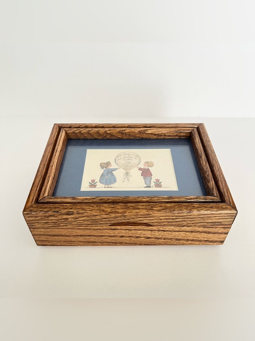 Handmade Wood Trinket Box Kids Room Nursery Framed Drawing Three Things in Life